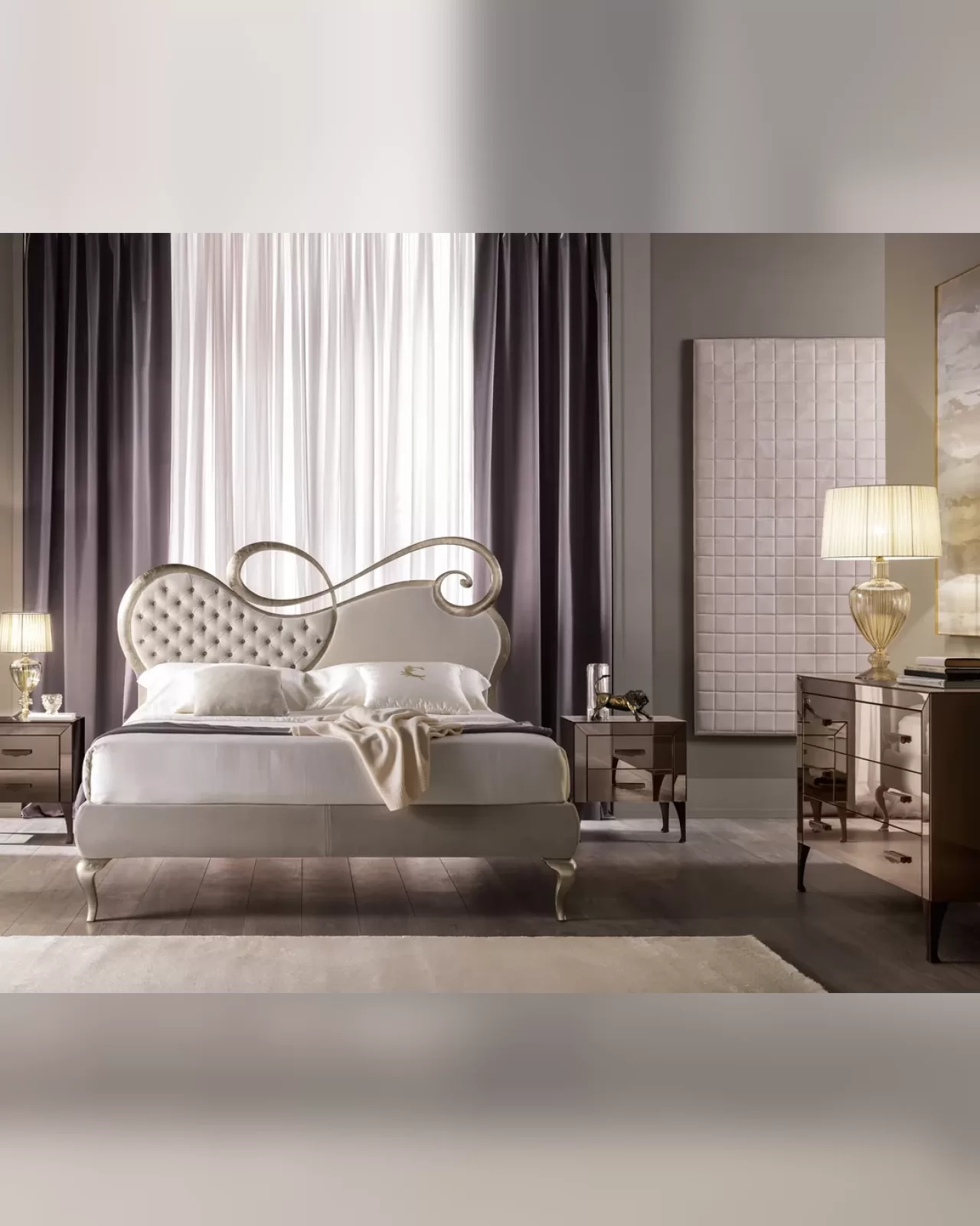 Chopin Bed, Cantori upholstered bed made in Italy