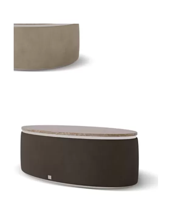 Icon Upholstered Oval Coffee Table by Francesco Pasi, Icon coffee table in Canaletto walnut