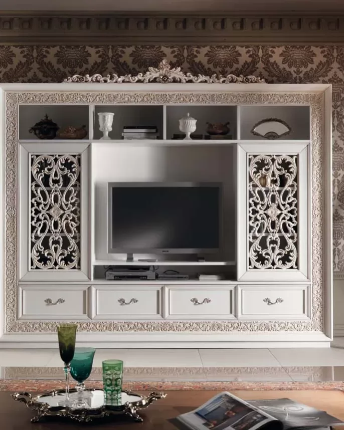 Gran Guardia Carved Wall Unit with Pierced Doors, Italian furniture