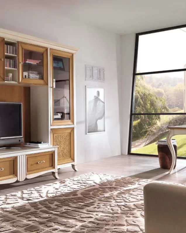 Parete attrezzata New Deco con pannelli naturali di Francesco Pasi, porta TV prodotto in Italia
