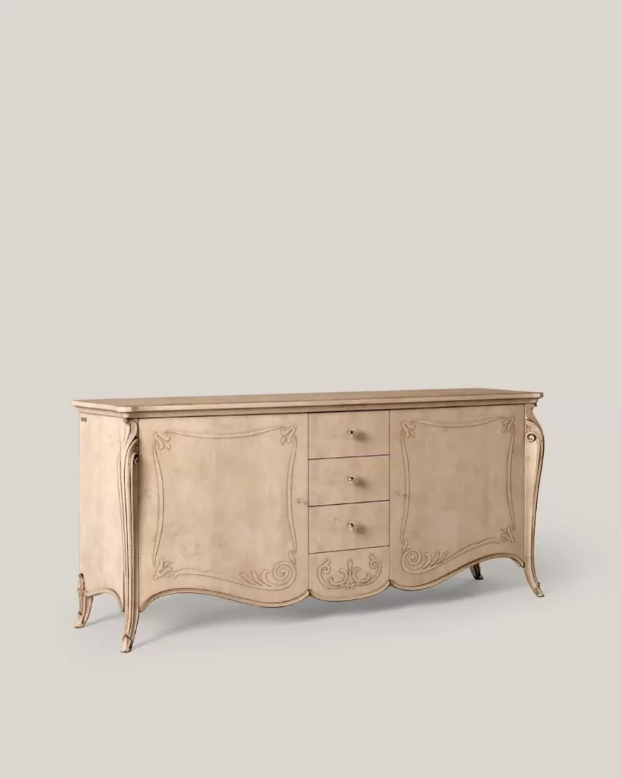 Credenza sagomata Opera, decorazione "B" intagliata, 2 ante 3 cassetti, di Francesco Pasi, sala da pranzo classica