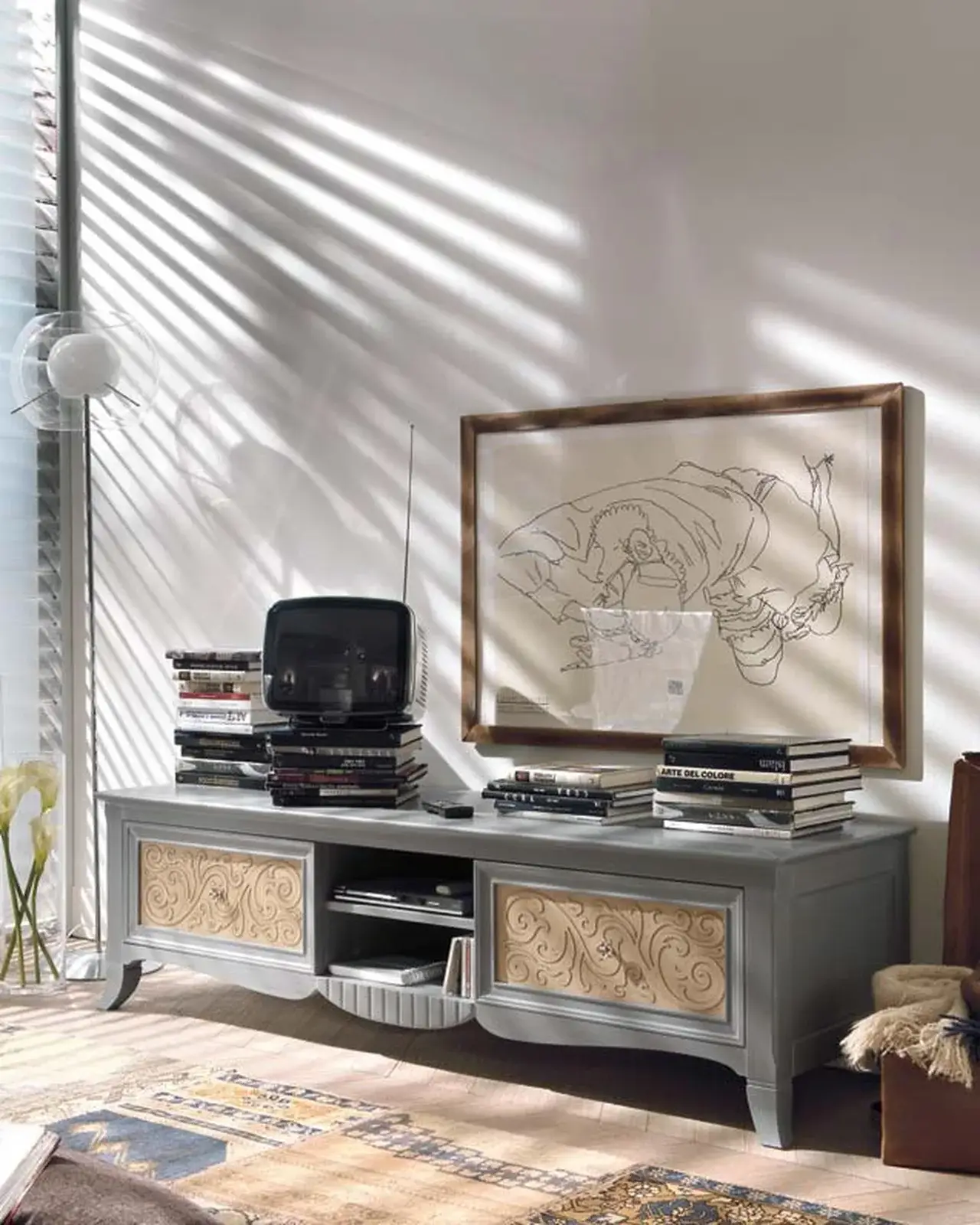 New Deco TV Base with Central Door by Francesco Pasi, TV unit to match a wood coffee table