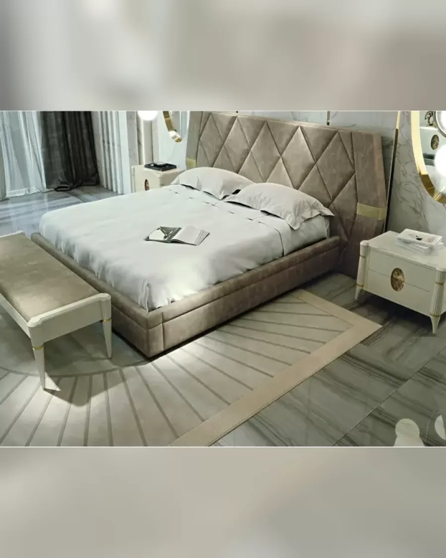 Letto Ellipse con testiera trapuntata di Francesco Pasi, letto di design italiano