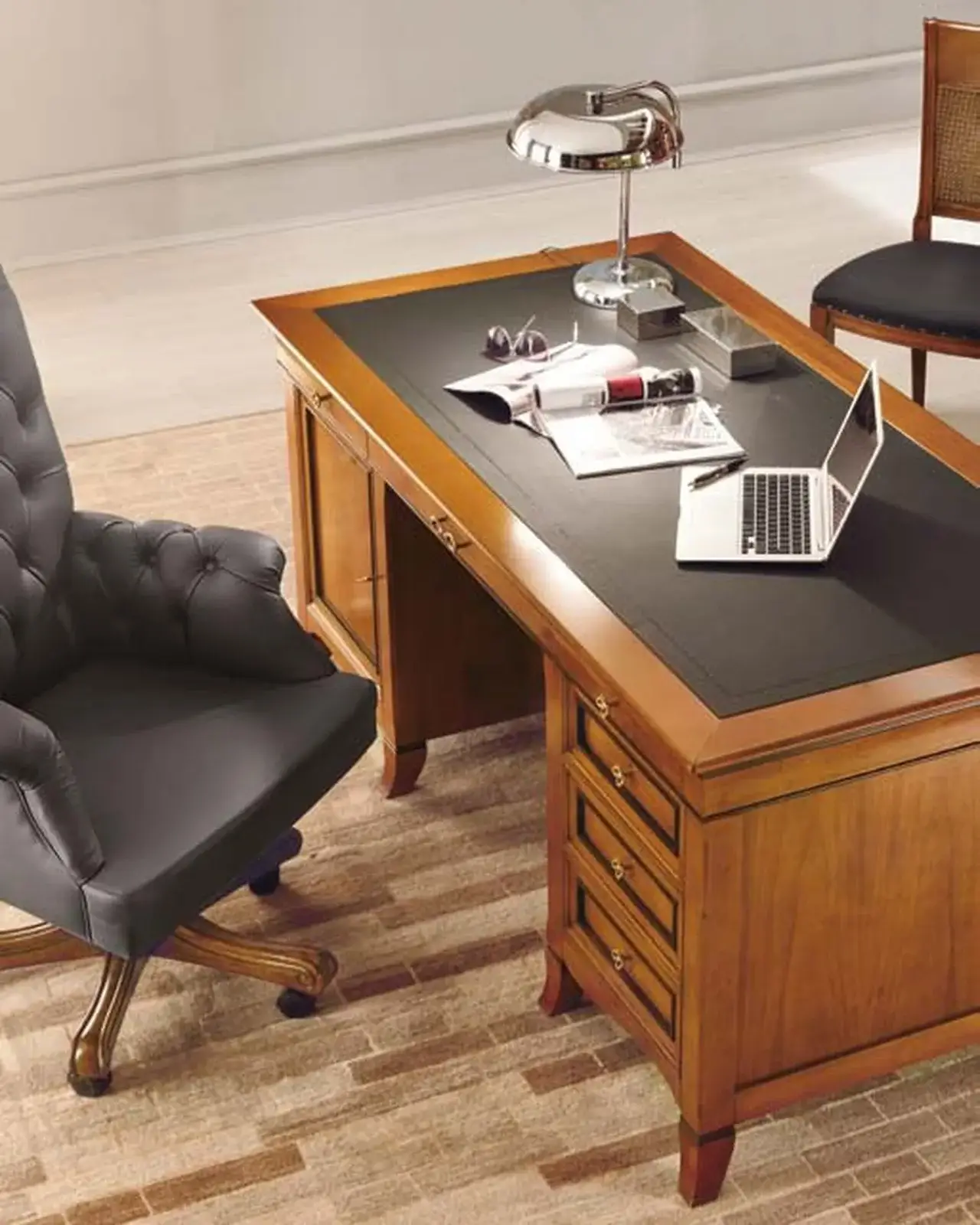 New Deco Desk, Leather Top by Francesco Pasi, executive desk in solid cherry