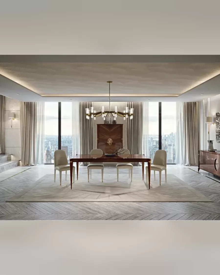 Credenza Ellipse con ovale in marmo di Francesco Pasi, set per sala da pranzo realizzati in Veneto