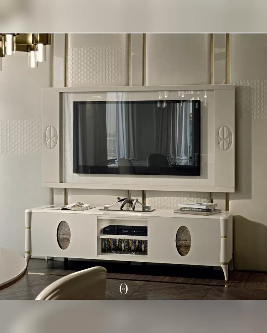 Ellipse TV Base with Marble Ovals by Francesco Pasi, in the lacquer of the glass cabinet