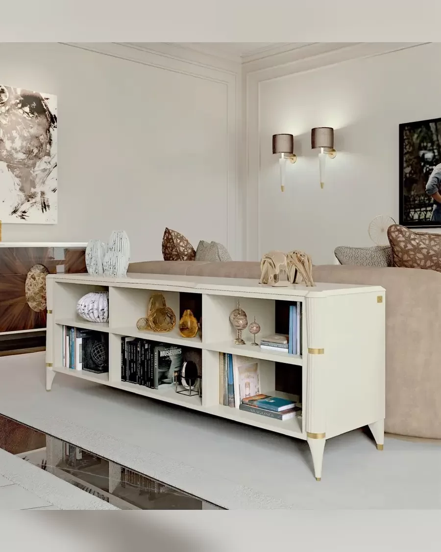 Ellipse Behind-Sofa Etagere by Francesco Pasi, beside an Italian display cabinet