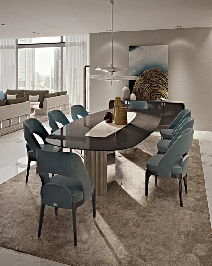 Icon Barrel-Shaped Table by Francesco Pasi, in the walnut of the Icon glass display cabinet