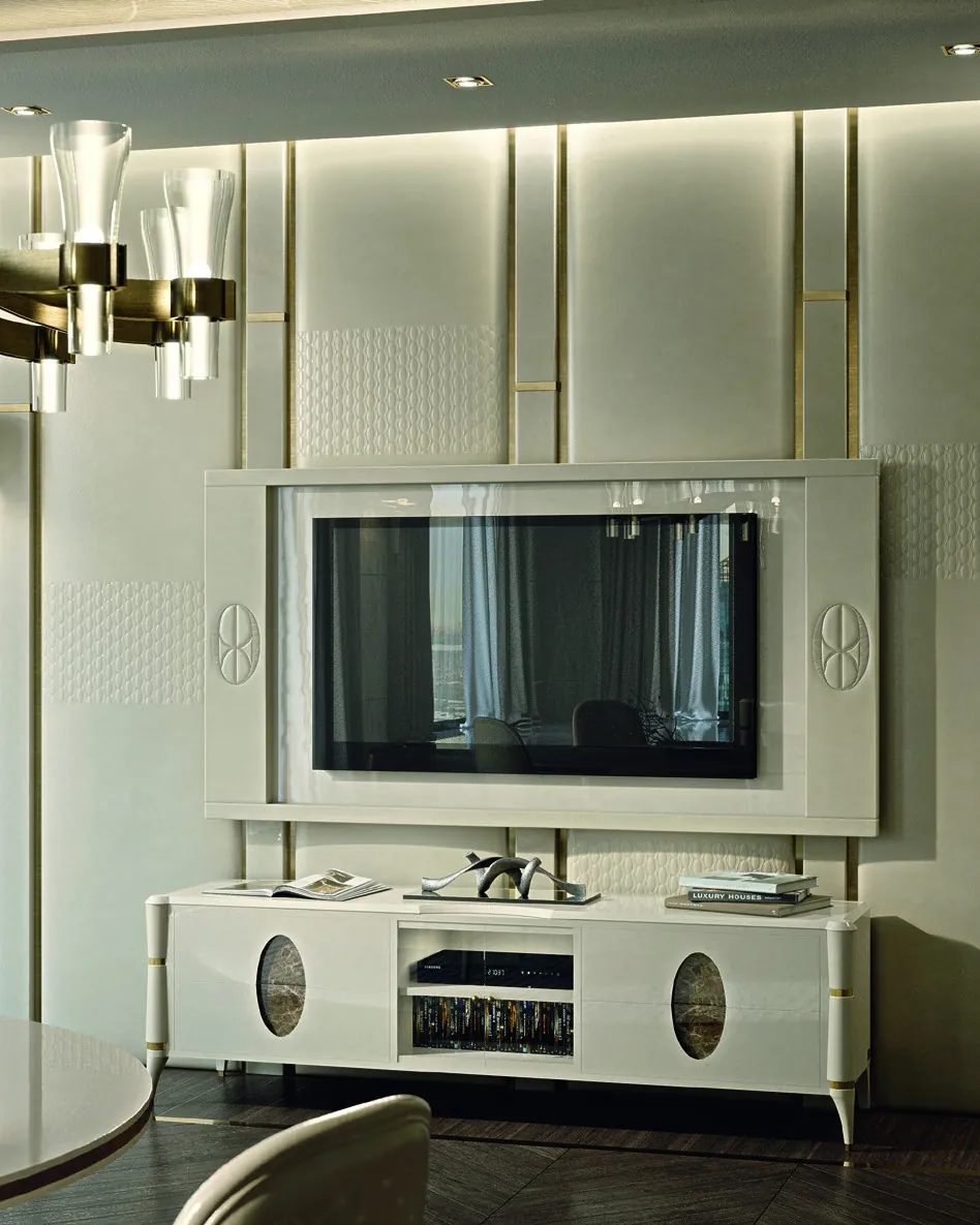 Base porta TV Ellipse con ovali in marmo, immagine 2 di 2, collezione Ellipse di Francesco Pasi