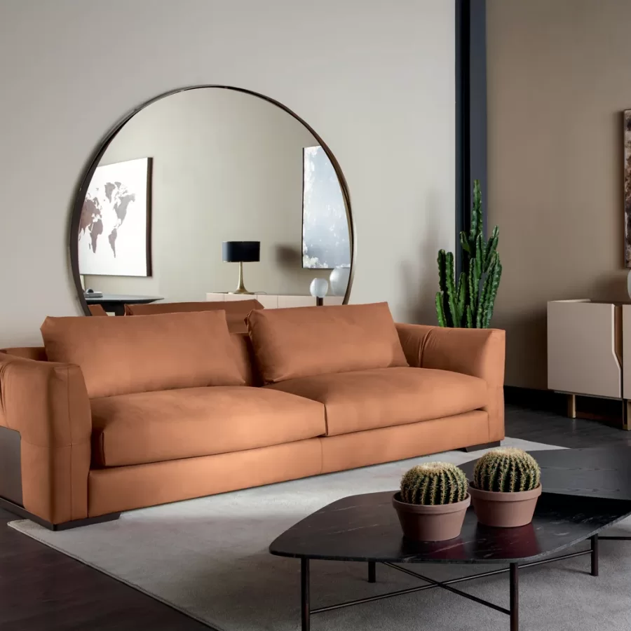 Montecarlo Sofa by Cantori, modern Italian couch for the living room, in leather