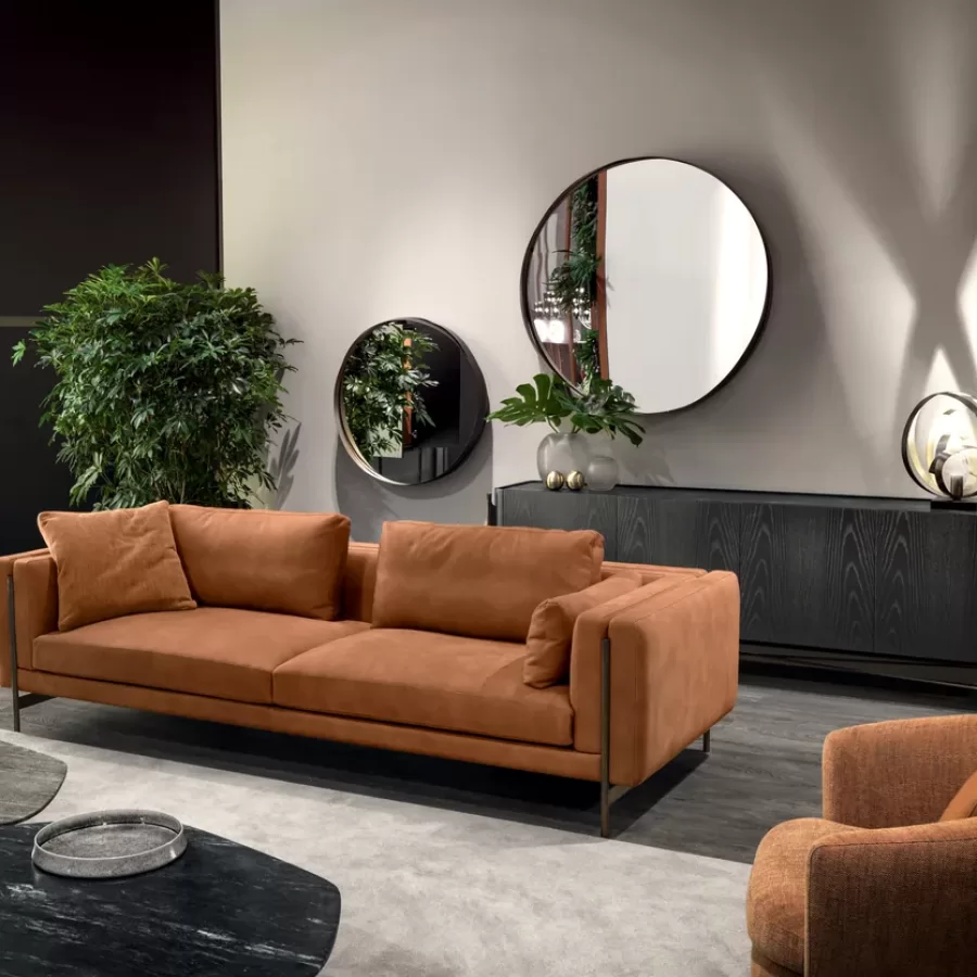 Shanghai Sofa by Cantori, modern Italian couch for the living room, in leather