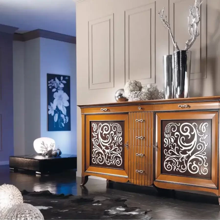 New Deco Sideboard with Silver Leaf Panels by Francesco Pasi, sideboard buffet, 212 cm wide