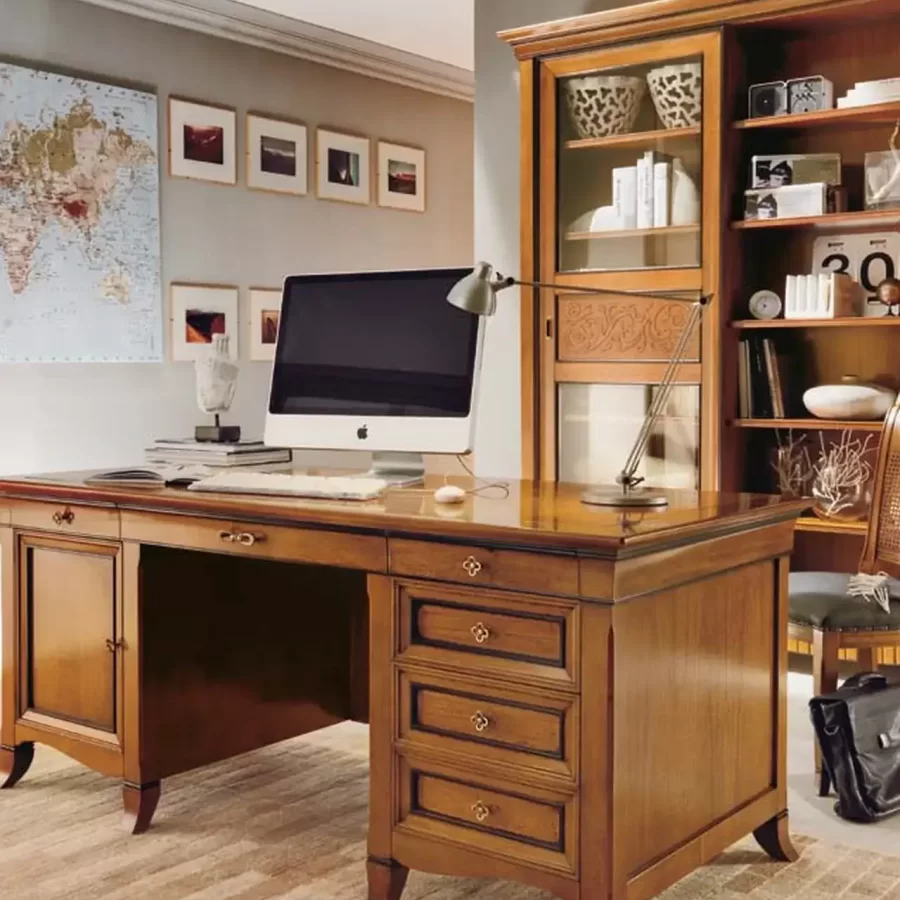 New Deco Desk, Leather Top by Francesco Pasi, desk in solid cherry