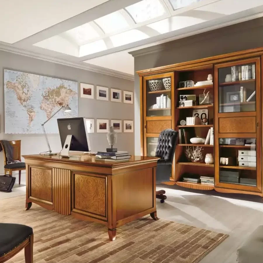New Deco Bookcase, Sliding Glass Doors by Francesco Pasi, bookcase in solid cherry