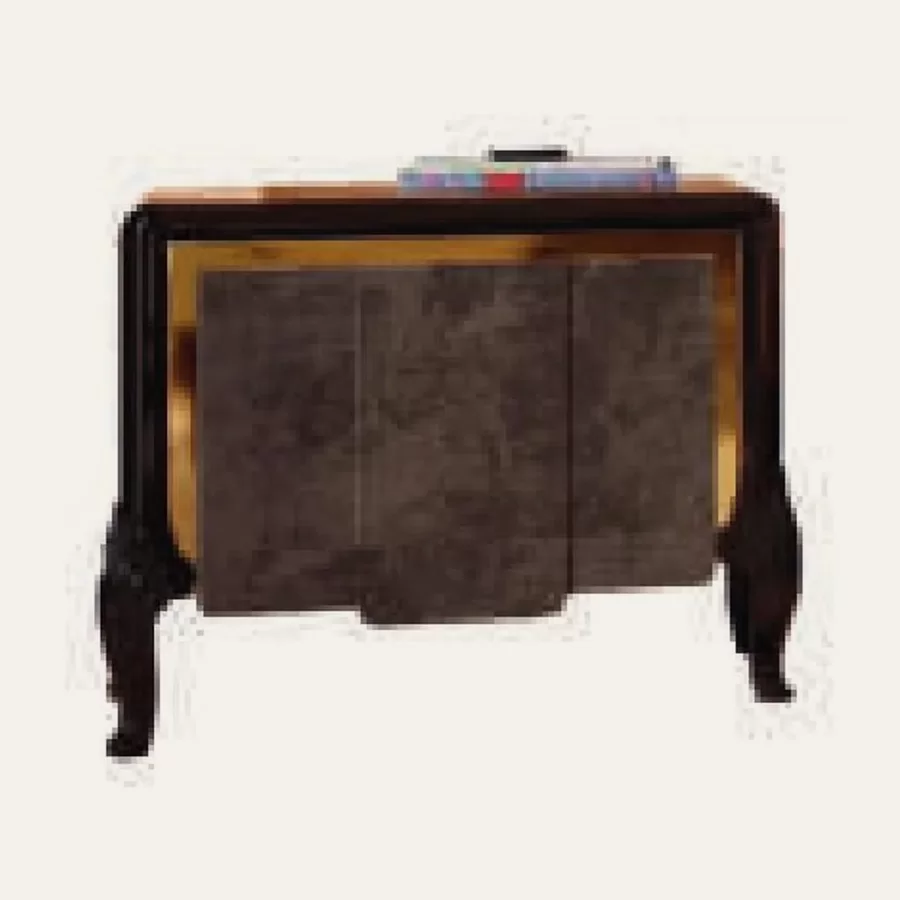 Ocean Nightstand, Nabuk-suede facade, Hand-carved legs by Francesco Pasi, luxury bedroom furniture