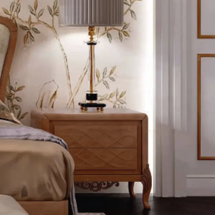 Ocean Nightstand, Touch-decor carved facade, Hand-carved legs by Francesco Pasi, luxury bedroom furniture