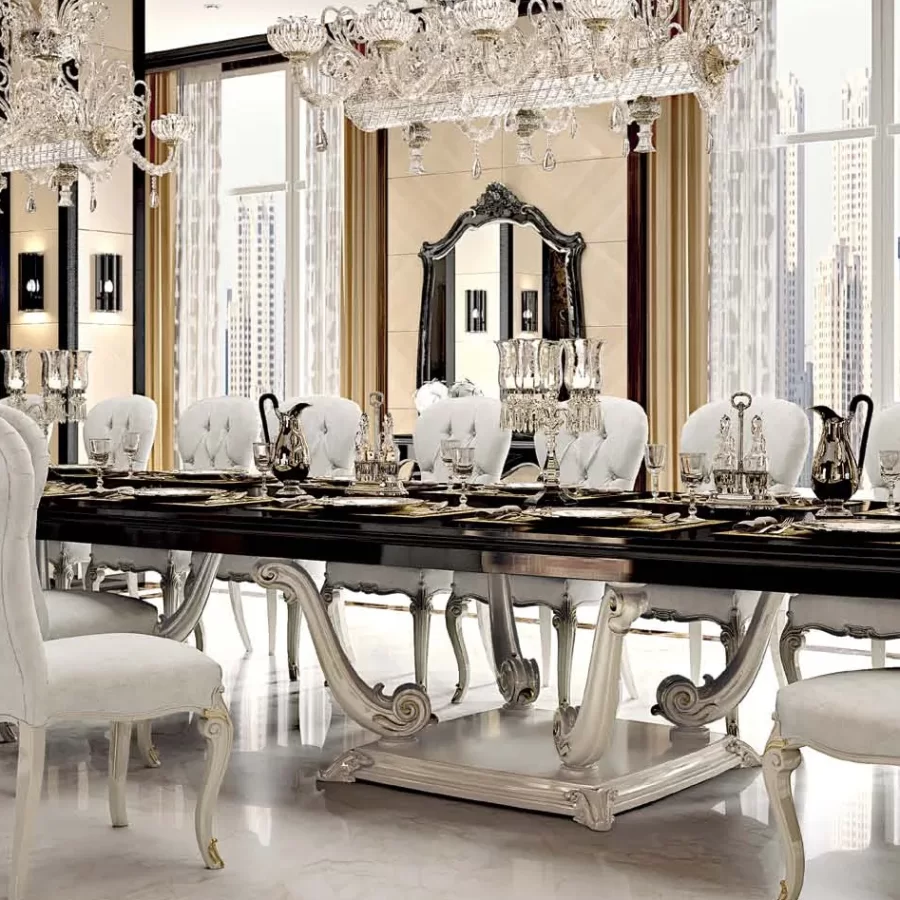 Opera Carved Extendable Rectangular Table by Francesco Pasi, table for a formal dining room