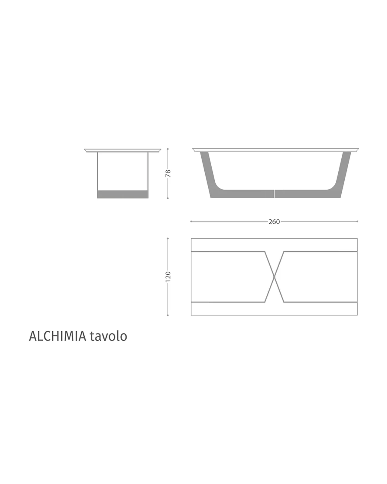 Tavolo da pranzo Alchimia di Epoque, collezione Exence, disegno tecnico del tavolo da pranzo con dimensioni, foto 4 di 4