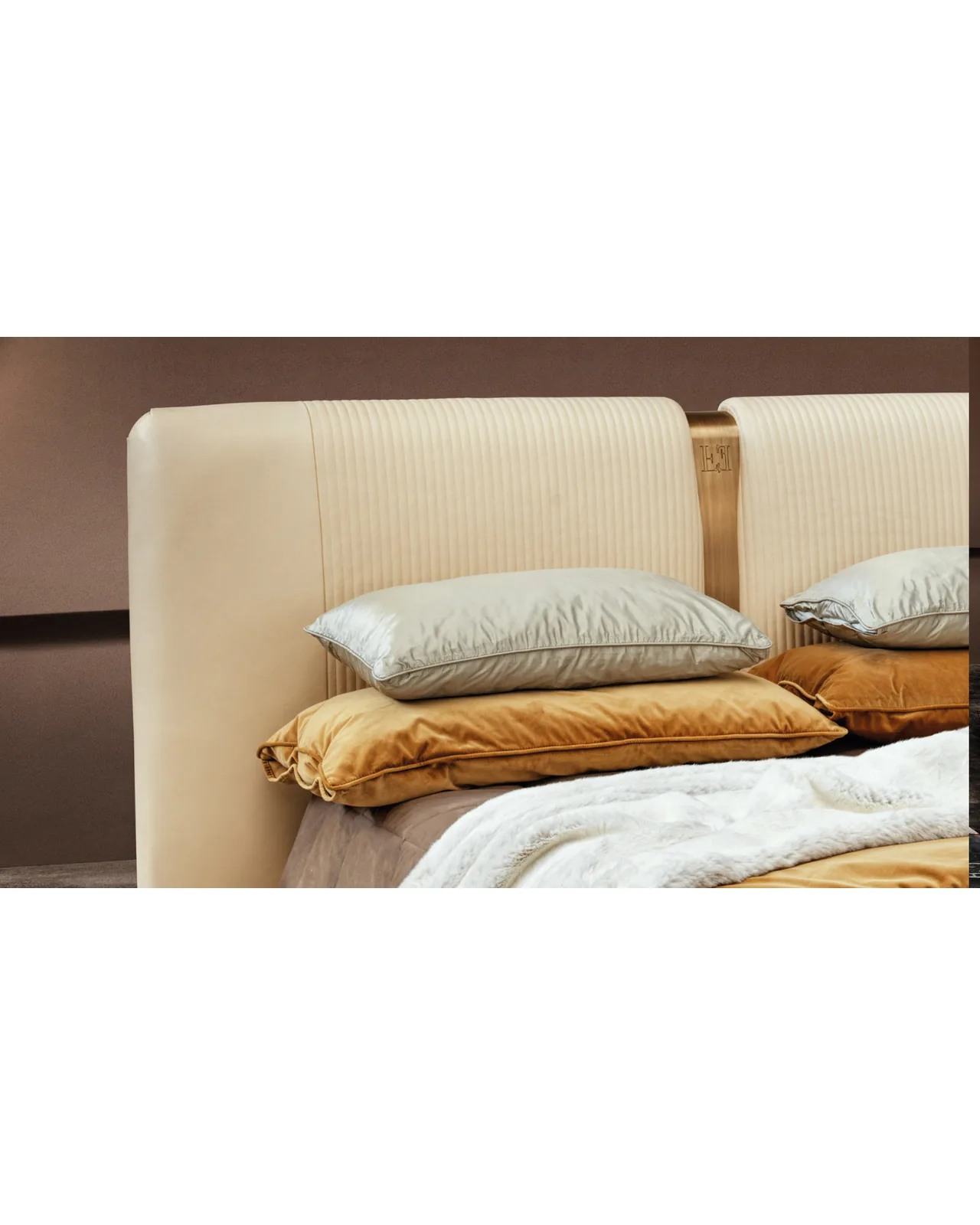 Padded headboard with a steel insert, furniture stores in Milan, Italy