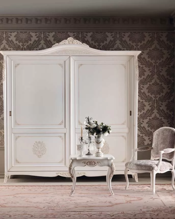 Armadio Gran Guardia a 2 ante scorrevoli, pannelli in legno, di Francesco Pasi, camera da letto completa Gran Guardia, mobili intagliati veneziani