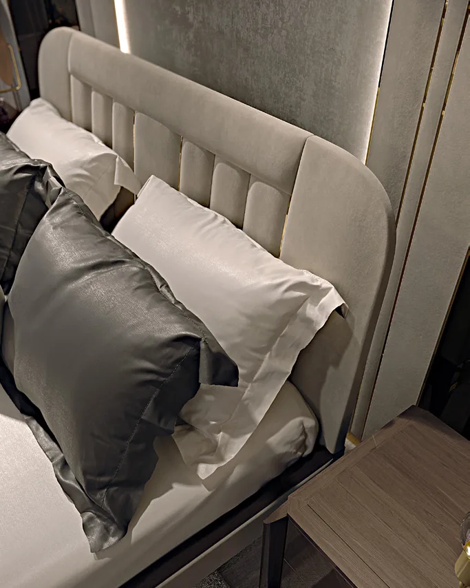 Icon Bed by Francesco Pasi, modern Italian bedroom set, upholstered headboard
