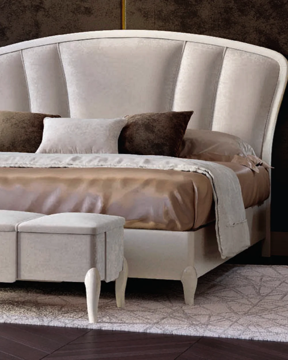 Letto ad arco Ocean, telaio in legno, gambe lisce di Francesco Pasi, produttore italiano di mobili per la camera da letto