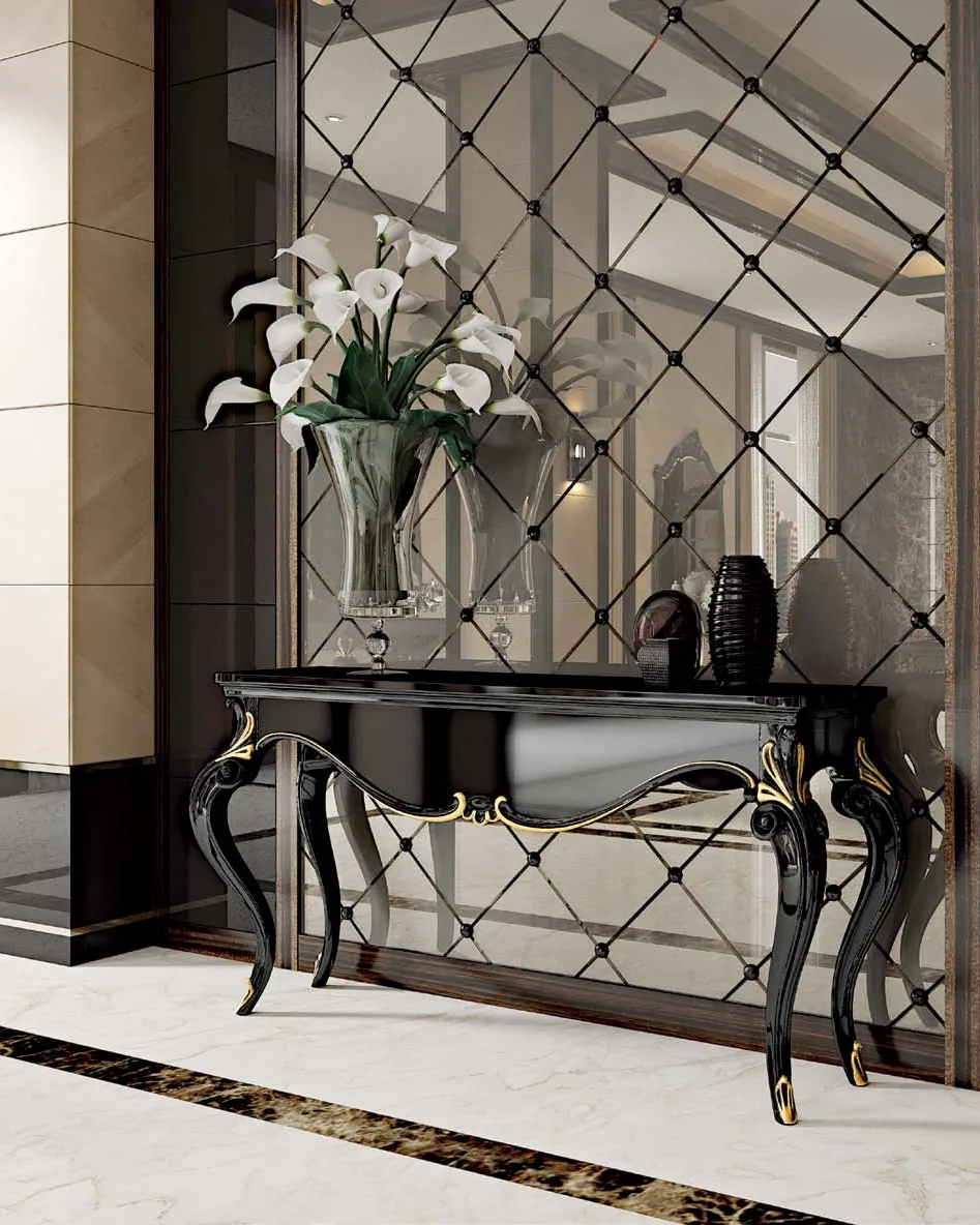 Opera Console with Marble Top, Living Room Furniture, in Cherry veneer on blockboard, Veneto classical Italian style, by Francesco Pasi