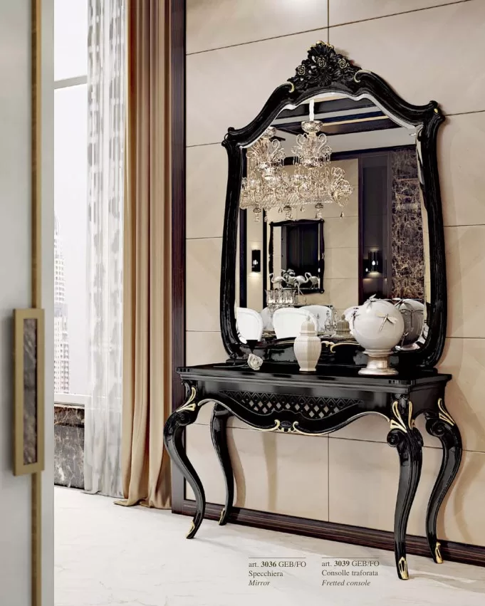 Opera Shaped Mirror, Living Room Furniture, in Cherry veneer on blockboard, Veneto classical Italian style, by Francesco Pasi