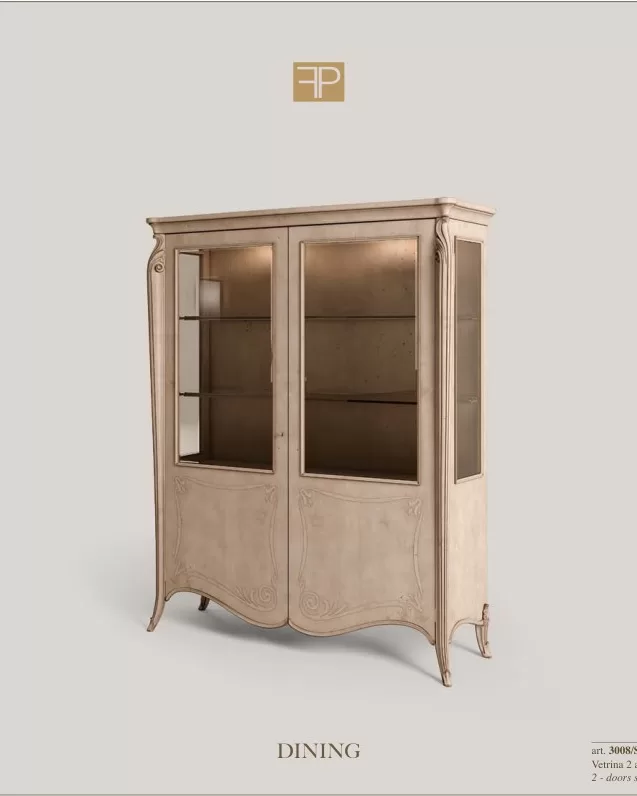 Opera Shaped Silver Cabinet, Carved "B" Decoration, 2 Doors, Dining Room Furniture, in Cherry veneer on blockboard, Veneto classical Italian style, by Francesco Pasi