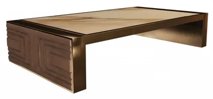 Italian Designer Quilted Suede Fabric Marble Top Coffee Table Collier, luxury living room furniture