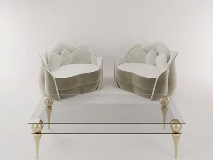 Tavolino di lusso Lotus con brillante finitura oro lucido, un accento metallico per l'ambiente.