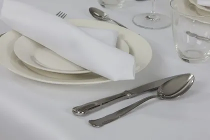Cotton white fabric for tablecloths restaurant Saten 50 bbc 50 poly
