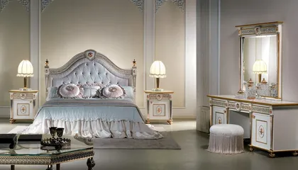 Bed With Gold Details And Capitonné And Upholstered Panel Hdbd, exclusive furniture